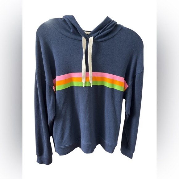 J Crew Women’s Striped hoodie in Cloud fleece Navy Size Small - Picture 2 of 6
